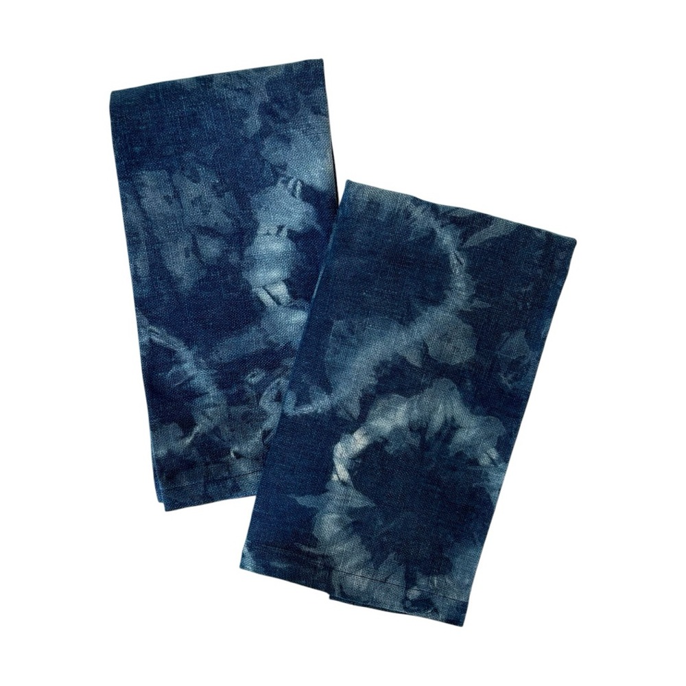 Organic Linen Napkin Handcrafted Set of 2 Blue Indigo Tie-Dye Boho Exclusive 15”